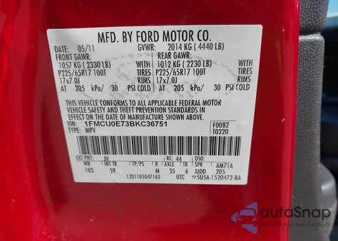 2011 Ford Escape Limited z USA, uszkodzony, nr VIN 1FMCU0E73BKC36751